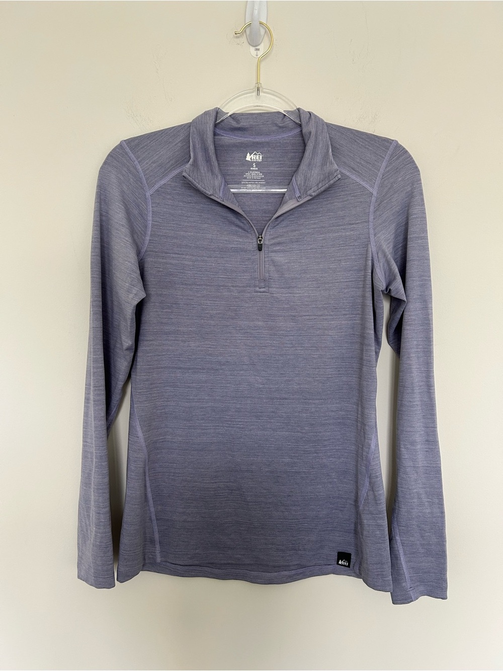REI Pullover Light Purple Small Quarter Zip Heathered Long Sleeve Top